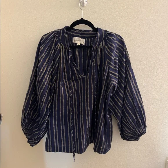 Daughters of India Striped Sapphire Poet Blouse in Size XSmall (Never Been Worn)